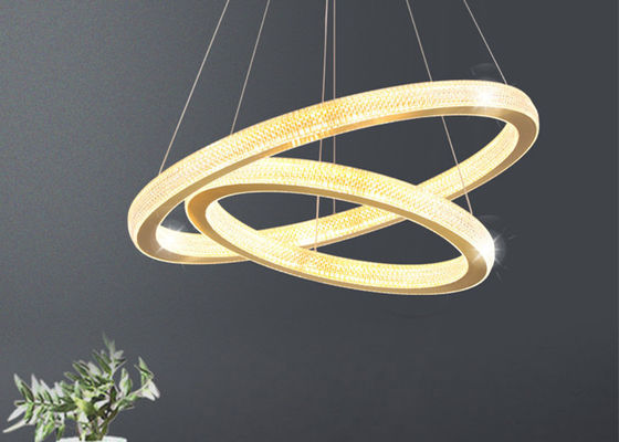 Ukuran 40x60x80x100cm Clear Gold Color LED Ring Ceiling Light Untuk Aula Hotel