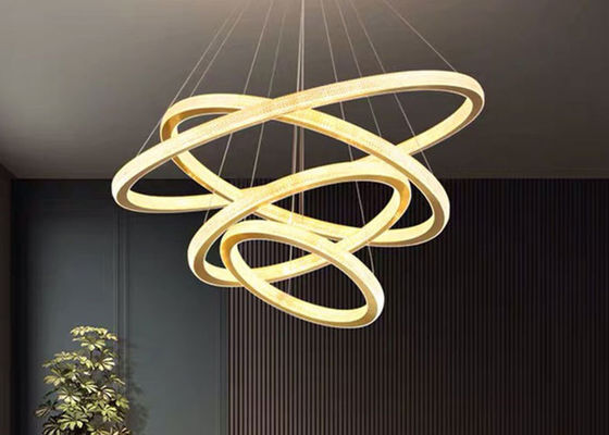 Ukuran 40x60x80x100cm Clear Gold Color LED Ring Ceiling Light Untuk Aula Hotel