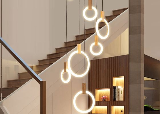 Modern Circle Acrylic Villa Stair Hotel Ruang Makan Drop Lamp Perlengkapan Pencahayaan