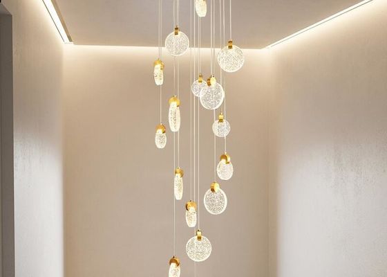 Tinggi 2m Postmodern Rotating Stair 265V Crystal Glass Ceiling Lights