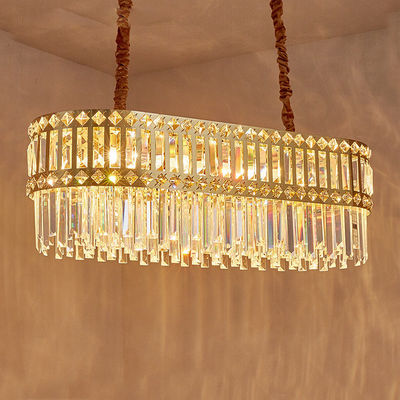 Modern K9 Clear Crystal Bar Rectangle Raindrop Chandelier Lighting LED Ceiling Light Fixture Pendant untuk Ruang Makan