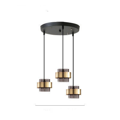 Lampu liontin kaca sederhana dari perunggu nordic dan abu-abu berasap untuk ruang tamu