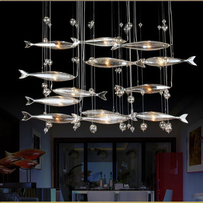 Chrome Atau Silver G4 Glass Modern Pendant Light Fish Shaped Dekorasi Rumah