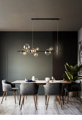 Linear G9 Modern Pendant Light Untuk Ruang Makan Dapur Clear Glass Black Metal
