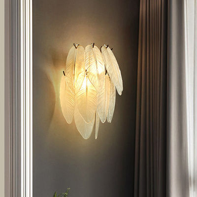 G9 Iron Art Golden Feather Crystal Wall Lights 25cm Untuk Kamar Tidur