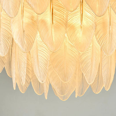 E14 Dining Feather Golden Crystal Pendant Light Gantung Modern