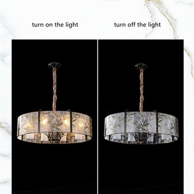 Enamel Bambu Daun Chandelier Light Copper Glass E14 Lamp Holder