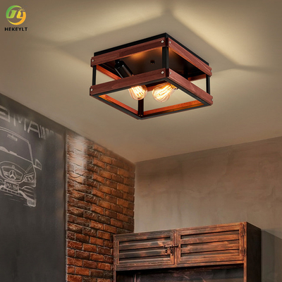 220V Nordic Iron Wood LED Ceiling Light Untuk Rumah Hotel 1 kepala
