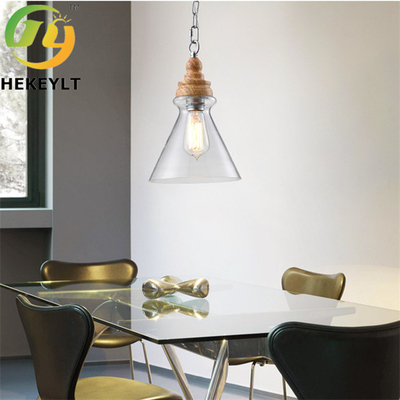 Clear Glass Wood E26 Pendant Light Untuk Dekorasi Dalam Ruangan Nordic