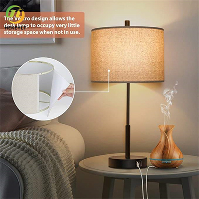 Hotel Home Modern Dimmable Touching Control Lampu Meja Samping Tempat Tidur Pengisian USB Ganda