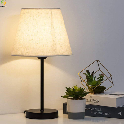 Clear Glass Linen Metal LED Lampu Meja Samping Tempat Tidur Untuk Dekorasi Baca