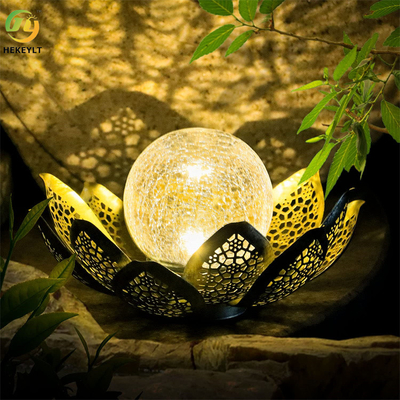 Lampu Luar Ruangan Surya Tahan Air Crackle Globe Glass Lotus Decoration