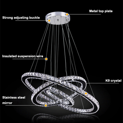 3 Halo Lighting LED Golden Modern Ring Crystal Chandelier Untuk Ruang Tamu Kamar Tidur