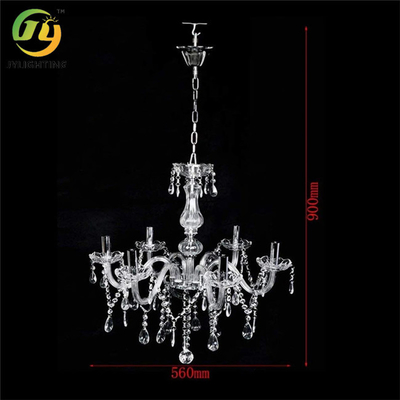 E14 Tiered Crystal Candelier Chandelier Logam Dalam Ruangan Chrome