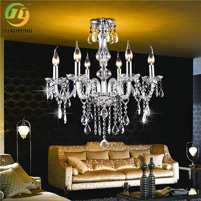 E14 Tiered Crystal Candelier Chandelier Logam Dalam Ruangan Chrome