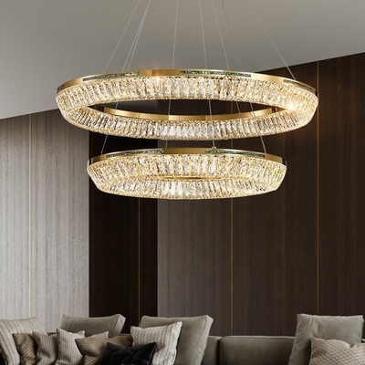 Modern Villa Duplex Led Crystal Pendant Light Untuk Showroom Dekorasi Pernikahan