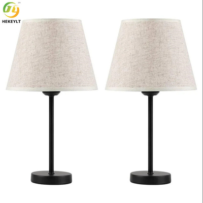 E26 Modern Alloy Metal Bedside Table Lamp White Linen Shade