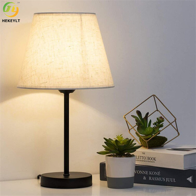E26 Modern Alloy Metal Bedside Table Lamp White Linen Shade