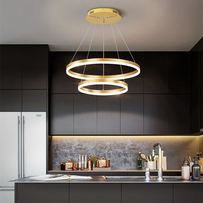 Aluminium Acrylic Modern Ceiling LED Ring Chandelier Lighting Untuk Ruang Makan