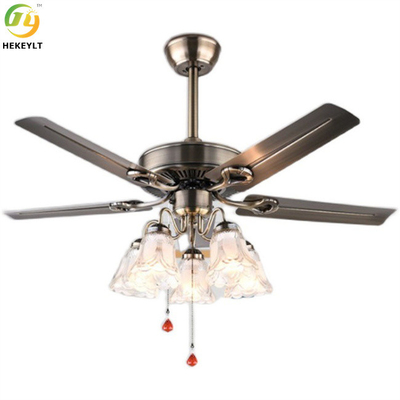 Gaya Industri E27 LED Ceiling Fan Light Dengan 5 Pisau Kayu