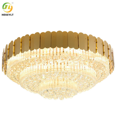 Lampu Plafon Bulat Emas Kristal Dan Logam Untuk Rumah Pertanian Dan Hotel