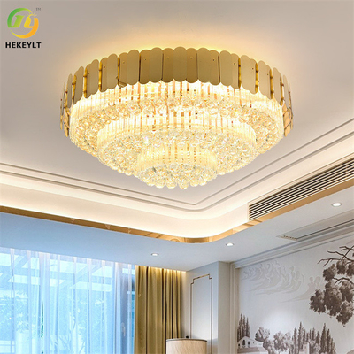 Lampu Plafon Bulat Emas Kristal Dan Logam Untuk Rumah Pertanian Dan Hotel
