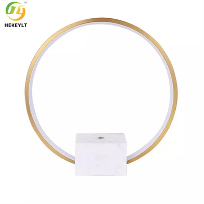 Led Circle Lampu Meja Modern Kecil Putih Dan Marmer Logam Kokoh Emas