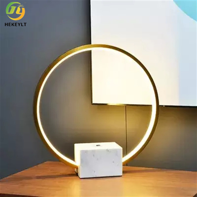 Led Circle Lampu Meja Modern Kecil Putih Dan Marmer Logam Kokoh Emas