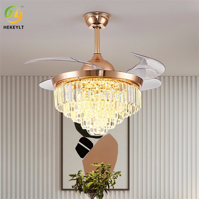 42 Inch LED Smart Crystal Rose Gold Ceiling Fan Light Dengan Remote Control