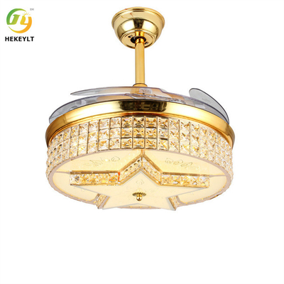 72W 42 Inch Downrod LED Smart Crystal Gold Ceiling Fan Light Dengan Remote Control