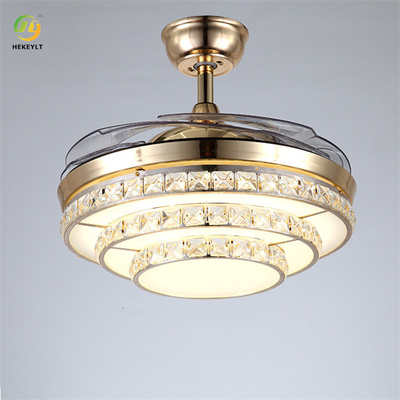 LED Crystal Dan Metal Gold Ceiling Fan Light Dengan Remote Control 4 Blades 72W 42 Inch