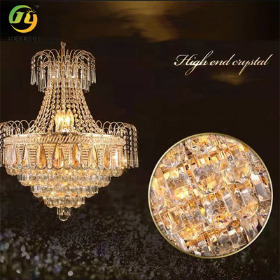 Lustres yang Disesuaikan Led Gold Crystal Candle Chandelier Mewah Untuk Lobi Pernikahan Hotel