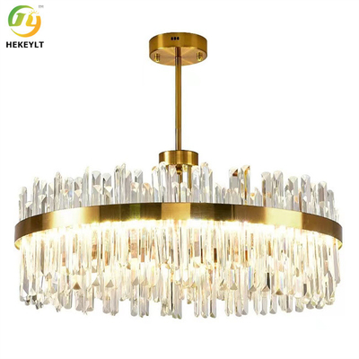 Dimmable Gold Round K9 Crystal Hanging Ceiling Light Lampu Kristal Modern