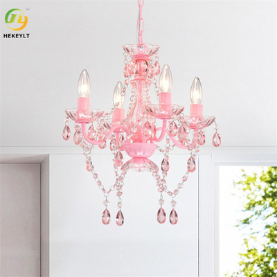 Lustres Led Pink Crystal Candle Chandelier Menyesuaikan Lobi Pernikahan Mewah Hotel