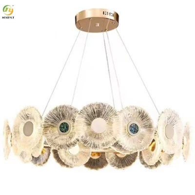 Dimmable Gold Round K9 Crystal Hanging Light Lampu Kristal Modern