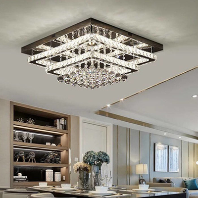 LED Luxury Modern Ceiling Crystal Pendant Light Warna Remote Control Untuk Ruang Tamu