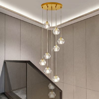 Dekorasi Tangga Hotel Nordic Lampu Gantung Kristal Bola Lampu Gantung
