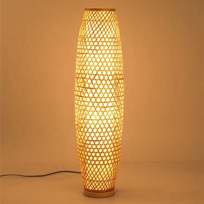 Lampu Berdiri Tenun Bambu Buatan Tangan Lampu Lantai Untuk Cahaya Ruang Tamu