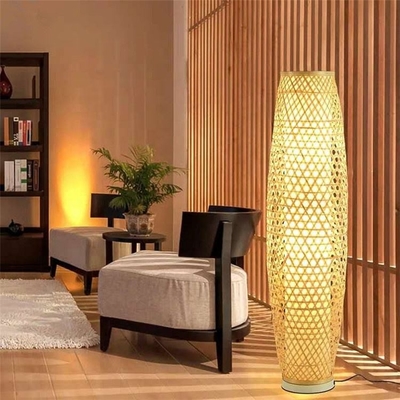 Lampu Berdiri Tenun Bambu Buatan Tangan Lampu Lantai Untuk Cahaya Ruang Tamu