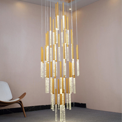 Modern Luxury Hanging Stairs Drop Chandelier Lampu Liontin Kristal Dekoratif