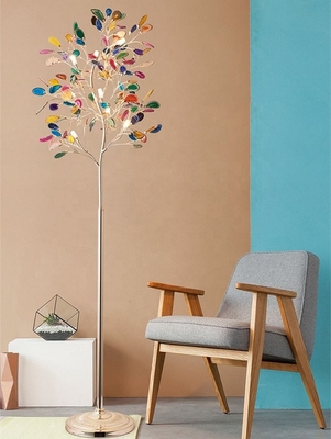 Home Decor Floor Standing Lampu Hias LED Bahan Besi Bentuk Pohon Berwarna-warni