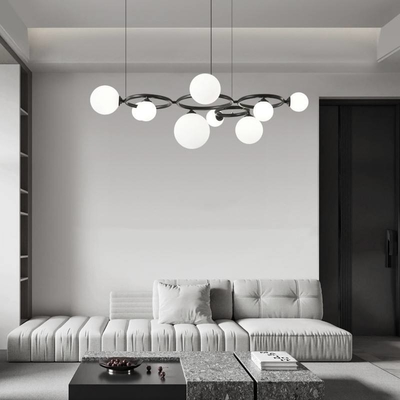 Modern Luxury Simple Glass Ball Ring Chandelier LED Ruang Tidur Tembaga Ruang Tinggal Pendant Dekoratif