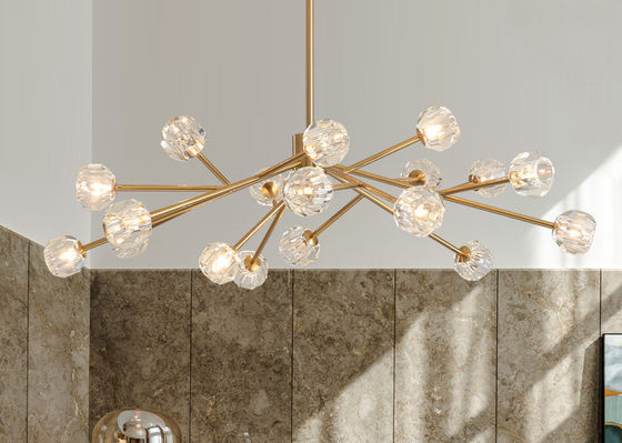 Tinggi 53cm Golden Indoor G9 Tree Branch Crystal Modern Pendant Light