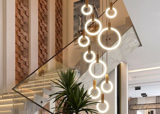 Modern Circle Acrylic Villa Stair Hotel Ruang Makan Drop Lamp Perlengkapan Pencahayaan