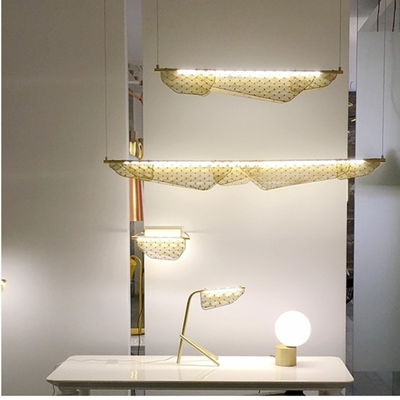 Champagne Gold Metal Mesh LED Pendant Light Modern Untuk Rumah